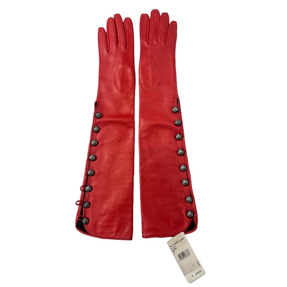 NWT $2,010 CHANEL Red Leather 7 2009A Opera Button Gloves - Picture 1 of 10